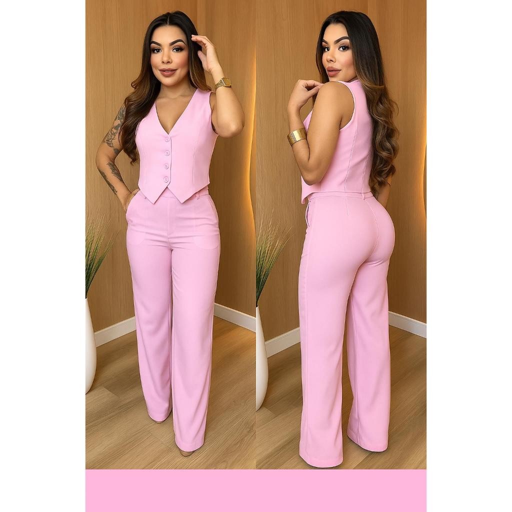 CONJUNTO GABI. MODA FEMENINA COLETE E CALÇA ALFAIATARIA