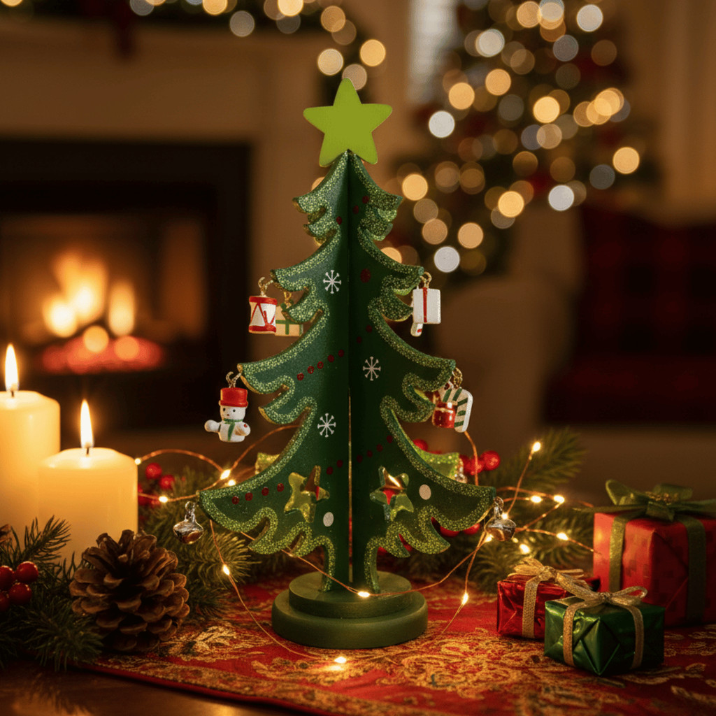Árvore Verde MDF 18cm 12 Peças - Wincy Natal / Mini Árvore Mesa / Decoração Enfeite Natalino Festa