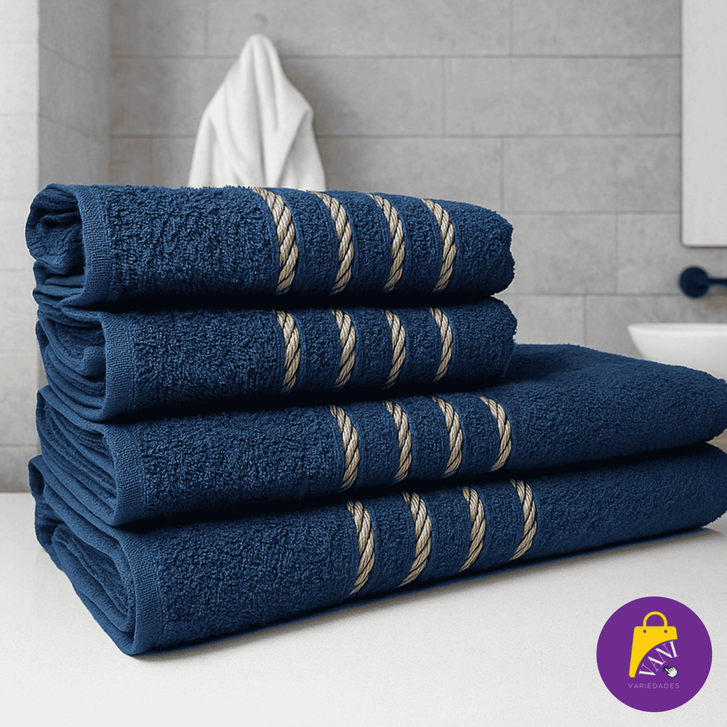 Jogo de Toalha 4 Peças – 2 Banho + 2 Rosto – 100% Algodão