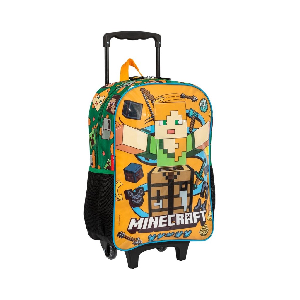 Mochila de Rodinhas Escolar Infantil Minecraft Laranja sestini
