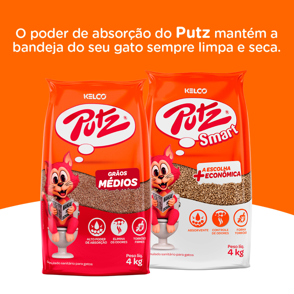 Kit 6 Areia Higiênica Putz 4kg Para Gatos Bentonita Torrões Firmes Controle de Odor Alta Absorção