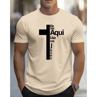 Camiseta Masculina Estampada Camiseta Casual Moderna Estilo Religioso Eis me Aqui Jesus em Oferta na Shopee