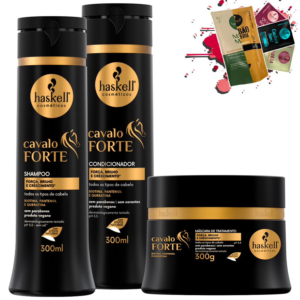 Kit Haskell Cavalo Forte Shampoo Condicionador Mascara 300g em Oferta na Shopee
