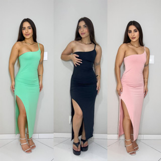 Vestido Midi Mula Manca com Fenda Suplex Um Ombro Só– Elegante, Justo e Confortável! em Oferta na Shopee