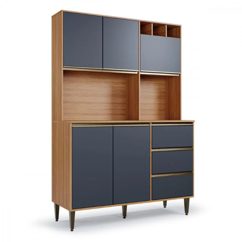 Armário de Cozinha 5 Portas 3 Gavetas Versatti Freijó Com Grafite Batrol em Oferta na Shopee