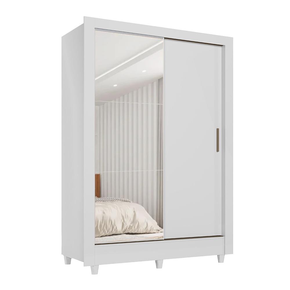 Guarda Roupas Solteiro com Espelho 2 Portas de Correr 2 Gavetas Bélgica Andirá em Oferta na Shopee