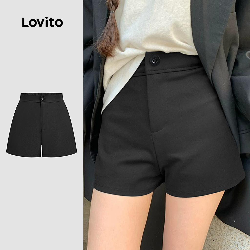 Lovito Shorts Casuais Com Camadas E Babados Clássica E Versátil Primavera/verão Pretos Para Mulheres L151AD084 em Oferta na Shopee