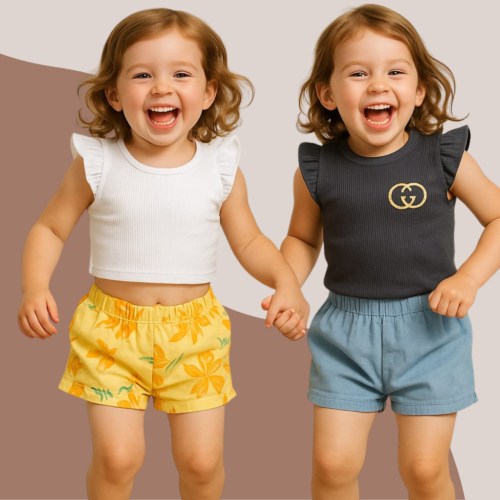 Blusa Infantil Menina Kit 2 Cropped Regata Babado Verão