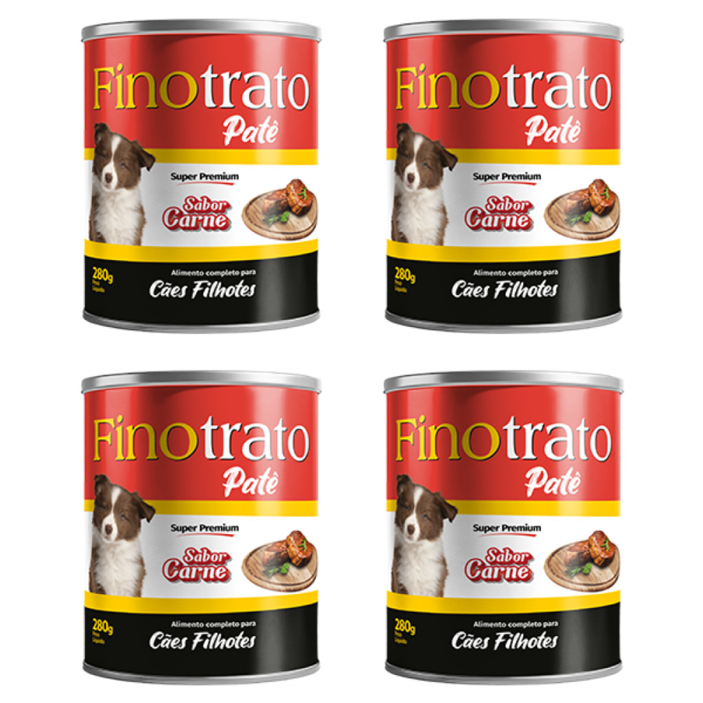 Kit 4 Patês Finotrato Sabor Carne Original para Cães Filhotes 280 g
