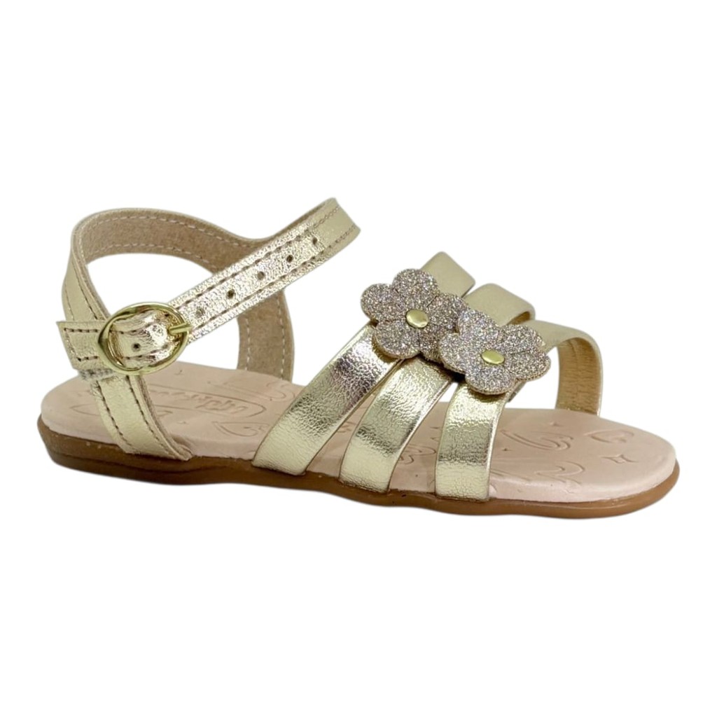 Sandalia Rasteira Infantil Molekinha Flores Metalizada 2743102