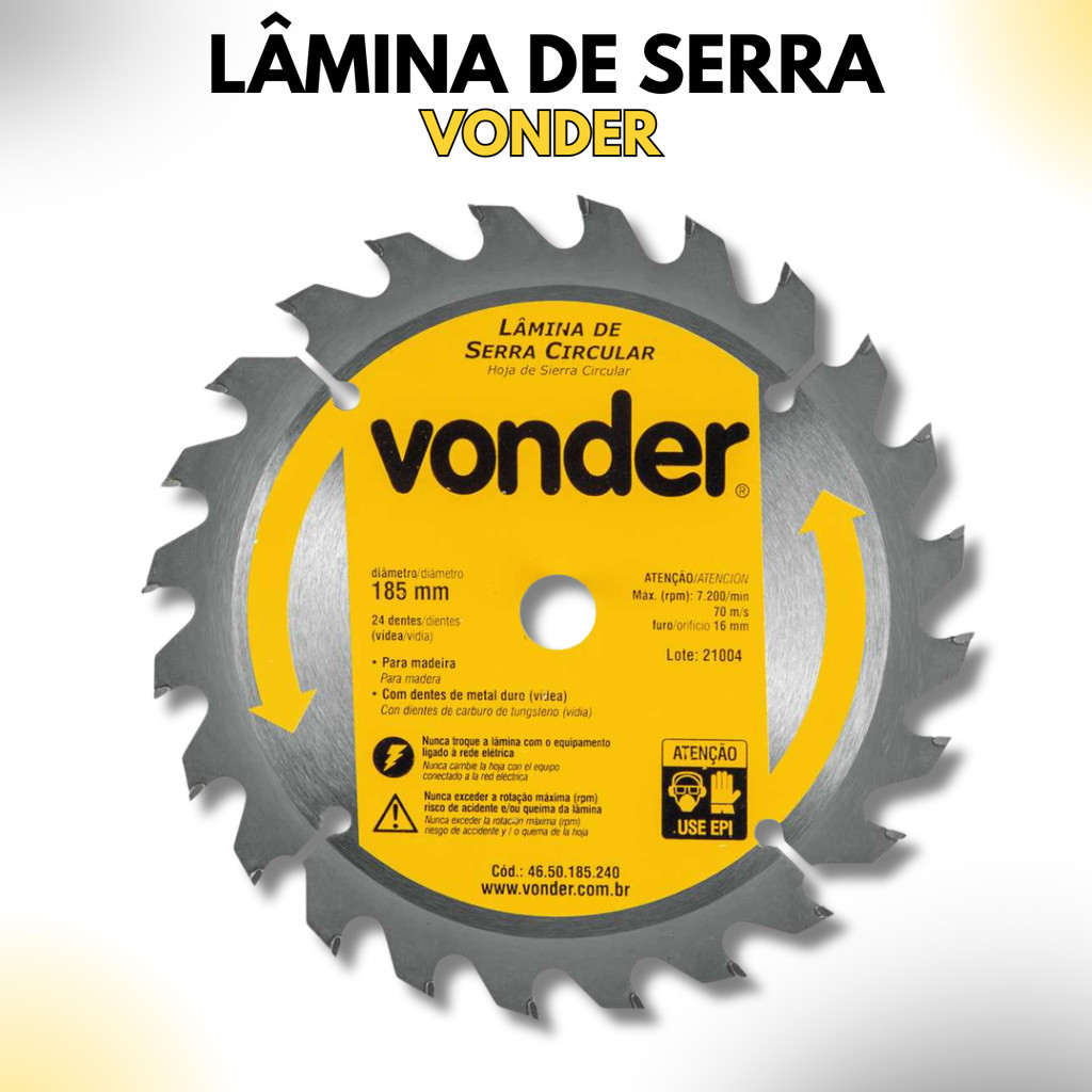 Imagem Disco Serra Circular 185mm 24 Dentes Vídea Vonder Para Madeira e MDF