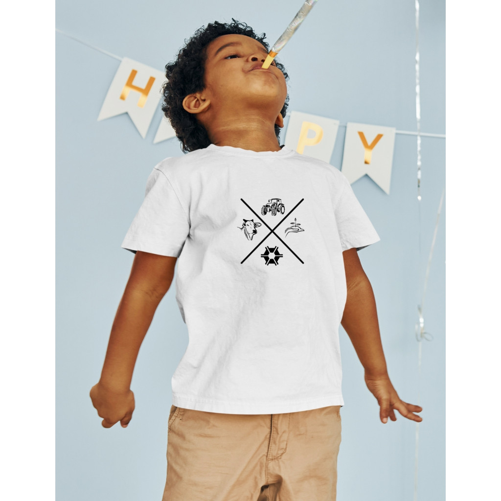 Roupa Camiseta Infantil Agro Kids Fazendinha Trator Boi e Milho