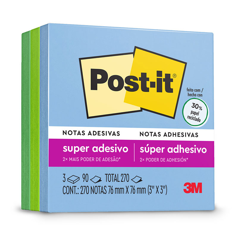 Bloco de notas adesivas Post-it coleção Oásis 3 blocos de 76x76mm 270 folhas 3M em Oferta na Shopee