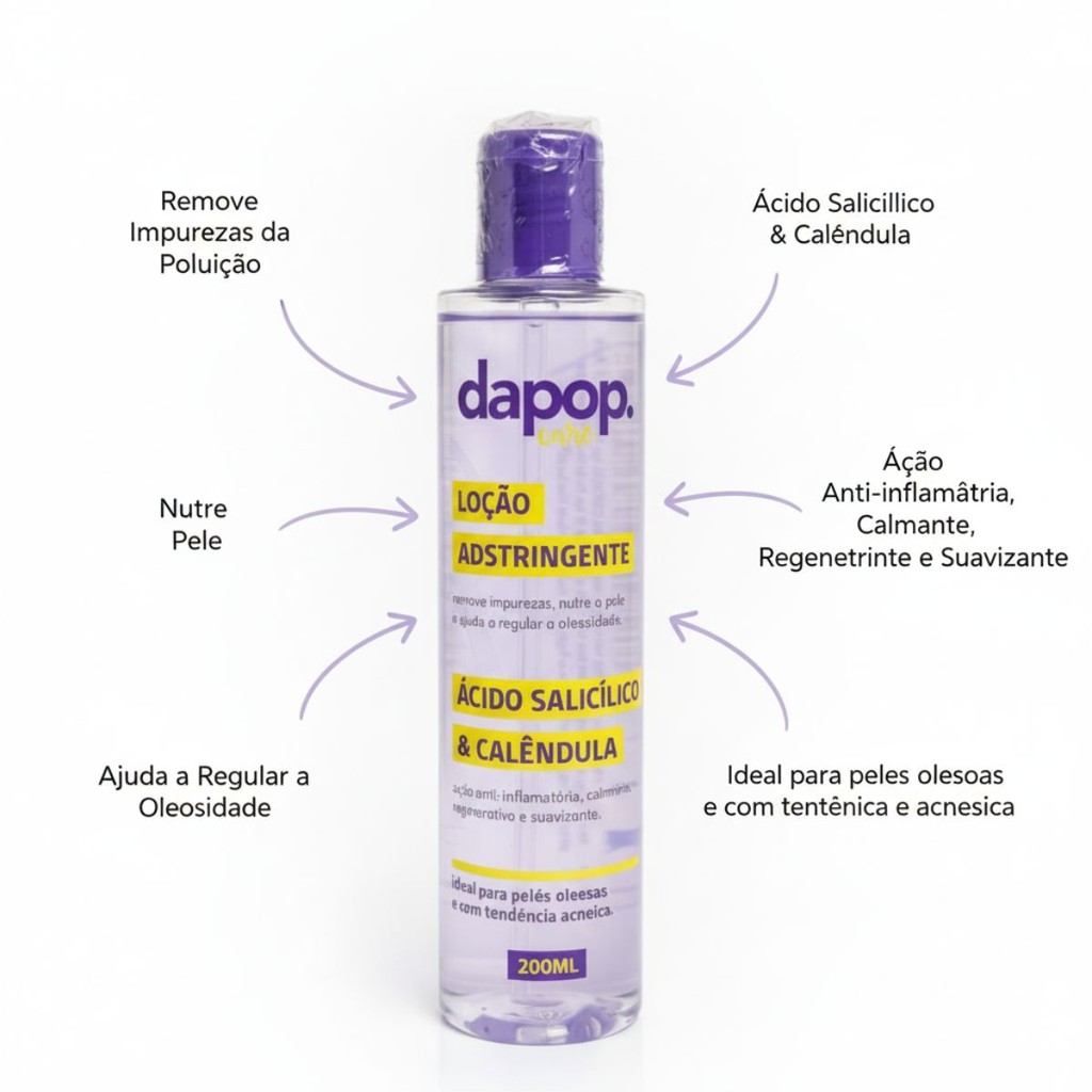 Loção Adstringente Ácido Salicílico & Calêndula, Ação Anti-inflamatoria 200ml - Dapop