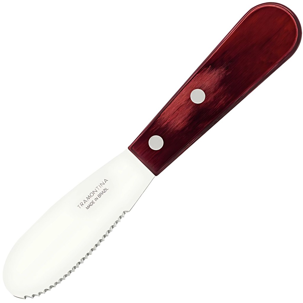Espátula Manteiga Tramontina Aço Inox Cabo Madeira Vermelho Serra Cortar Pão Patê Torradas Biscoito Geleia Mesa Posta
