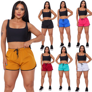 Shortinho Feminino Moda Praia Piscina Short Tactel Verão Fitness Academia
