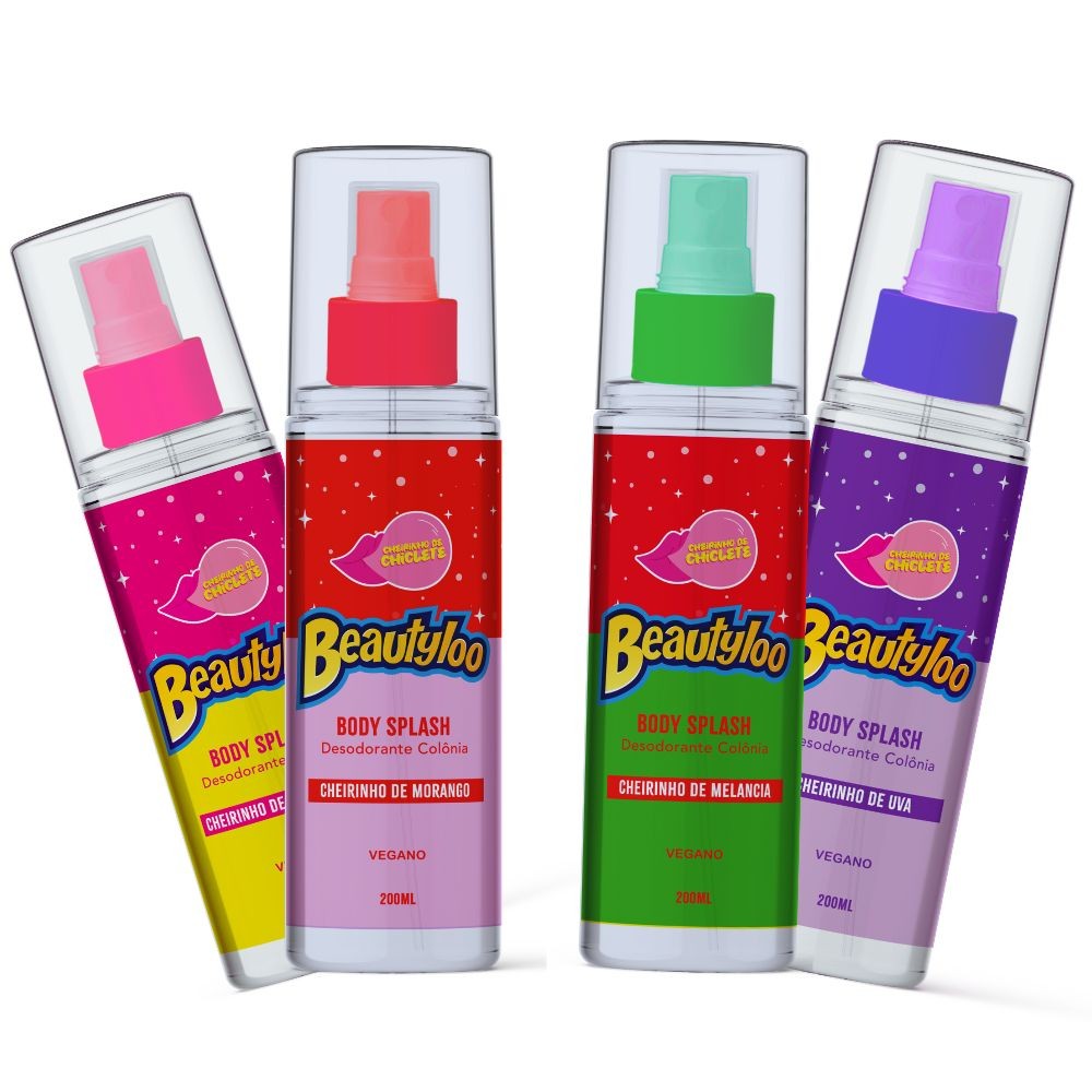 Kit 4 Body Splash Corporal Vegano Cheirinho de Chiclete Beautyloo Face Beautiful em Oferta na Shopee