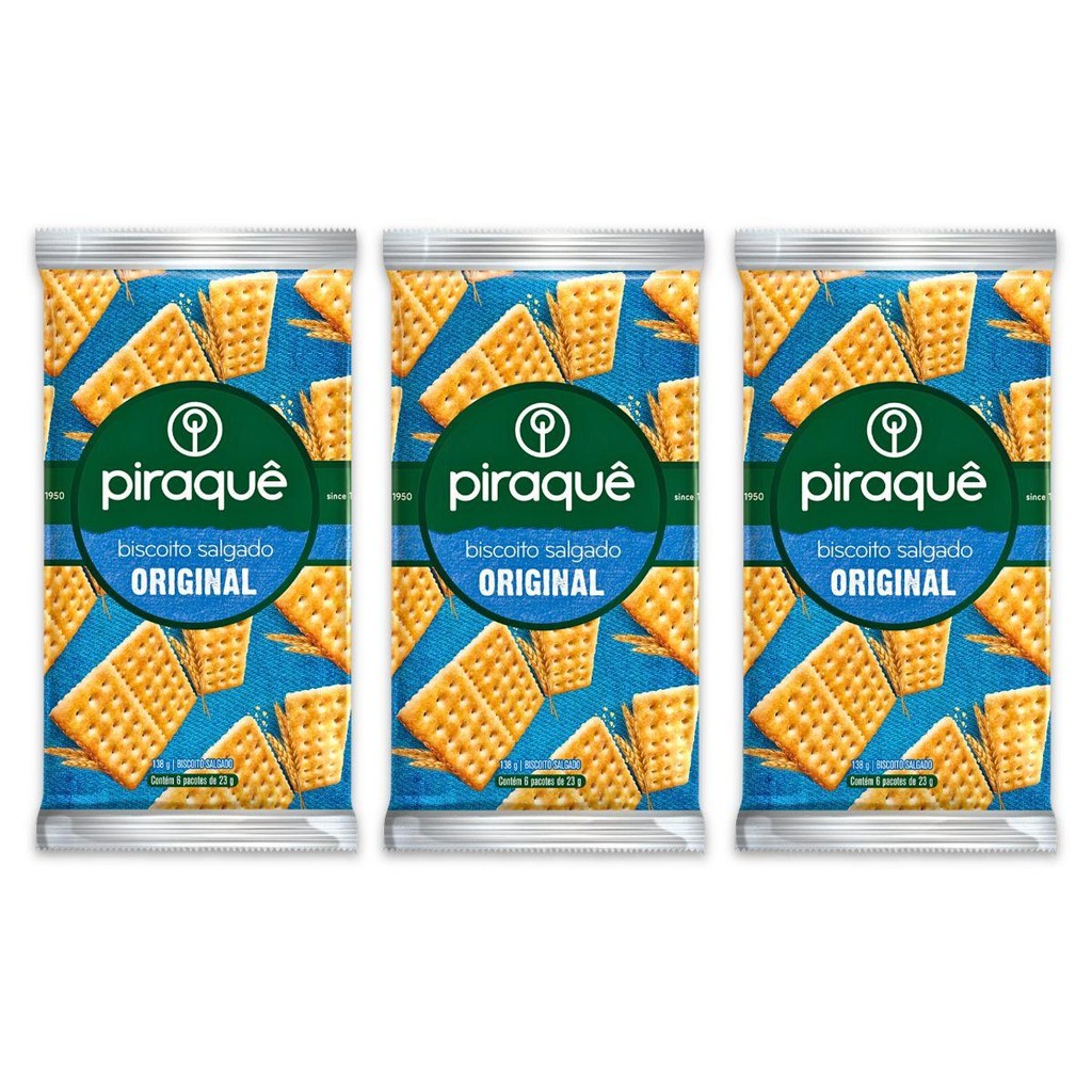 Kit 3un Pacote De Biscoito Salgado 138G Original Piraquê