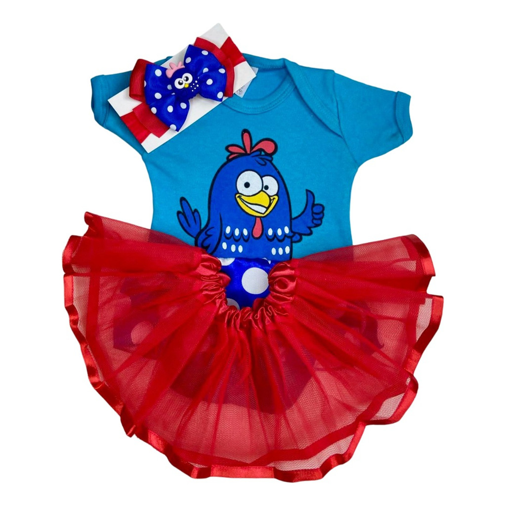 Roupinha De Bebe Tematica Body Baby Da Galinha Pintadinha + Saia de Tule e  Laço
