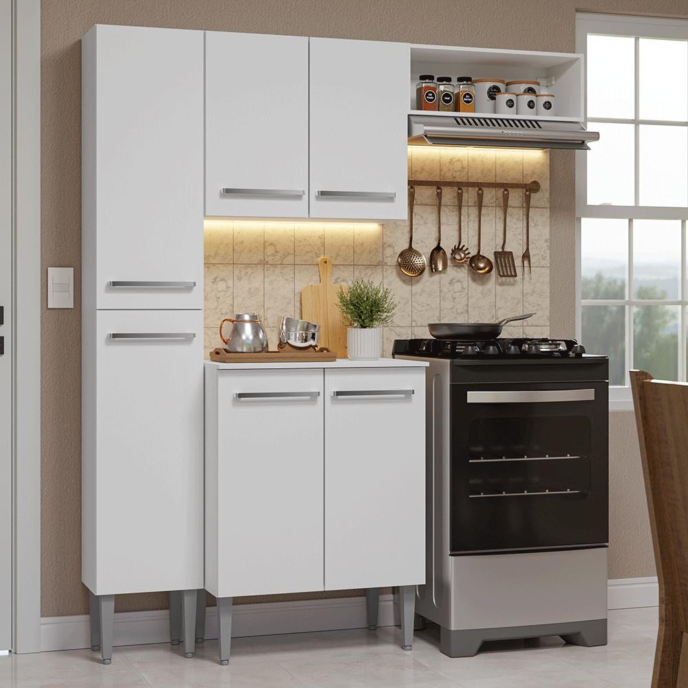 Armário de Cozinha Compacta 156cm Emilly Madesa Branco 01 em Oferta na Shopee
