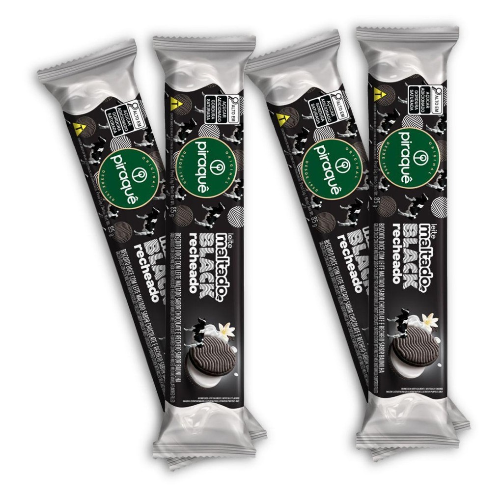 Kit 4un Biscoito Leite Maltado 85G Piraquê Black Baunilha em Oferta na Shopee