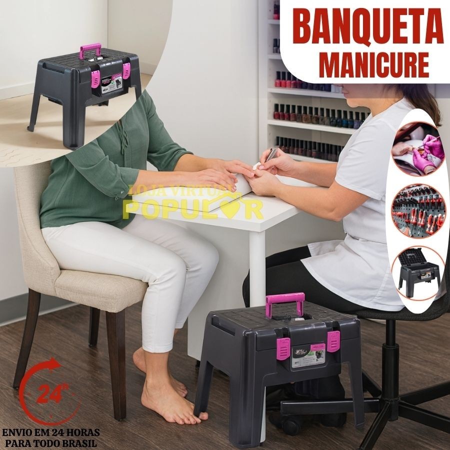 Banqueta Plástica Multiuso Banquinho Banco Manicure Pedicure Resistente Camping  Multiuso