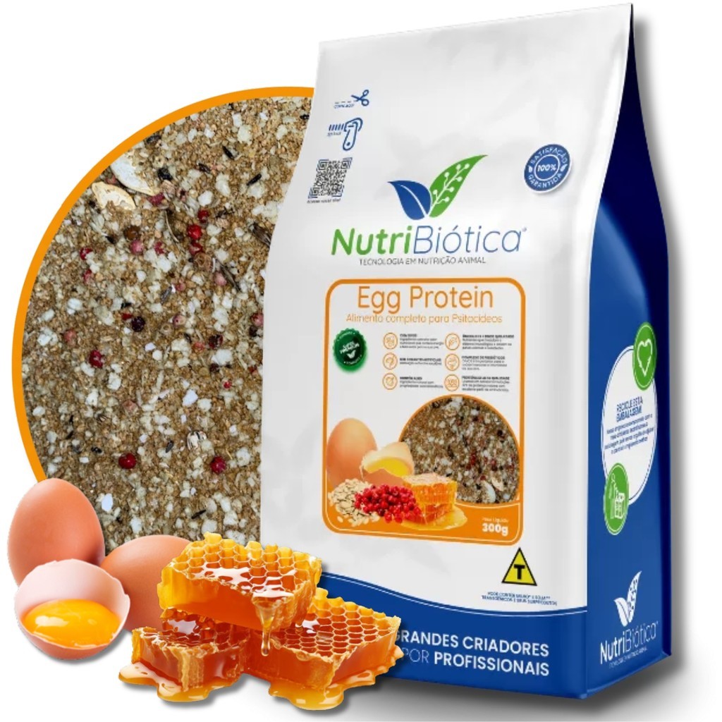 Farinhada Egg Protein Psitacídeos Agapórnis Super Premium 300g Nutribiótica Ração Calopsita Ringneck
