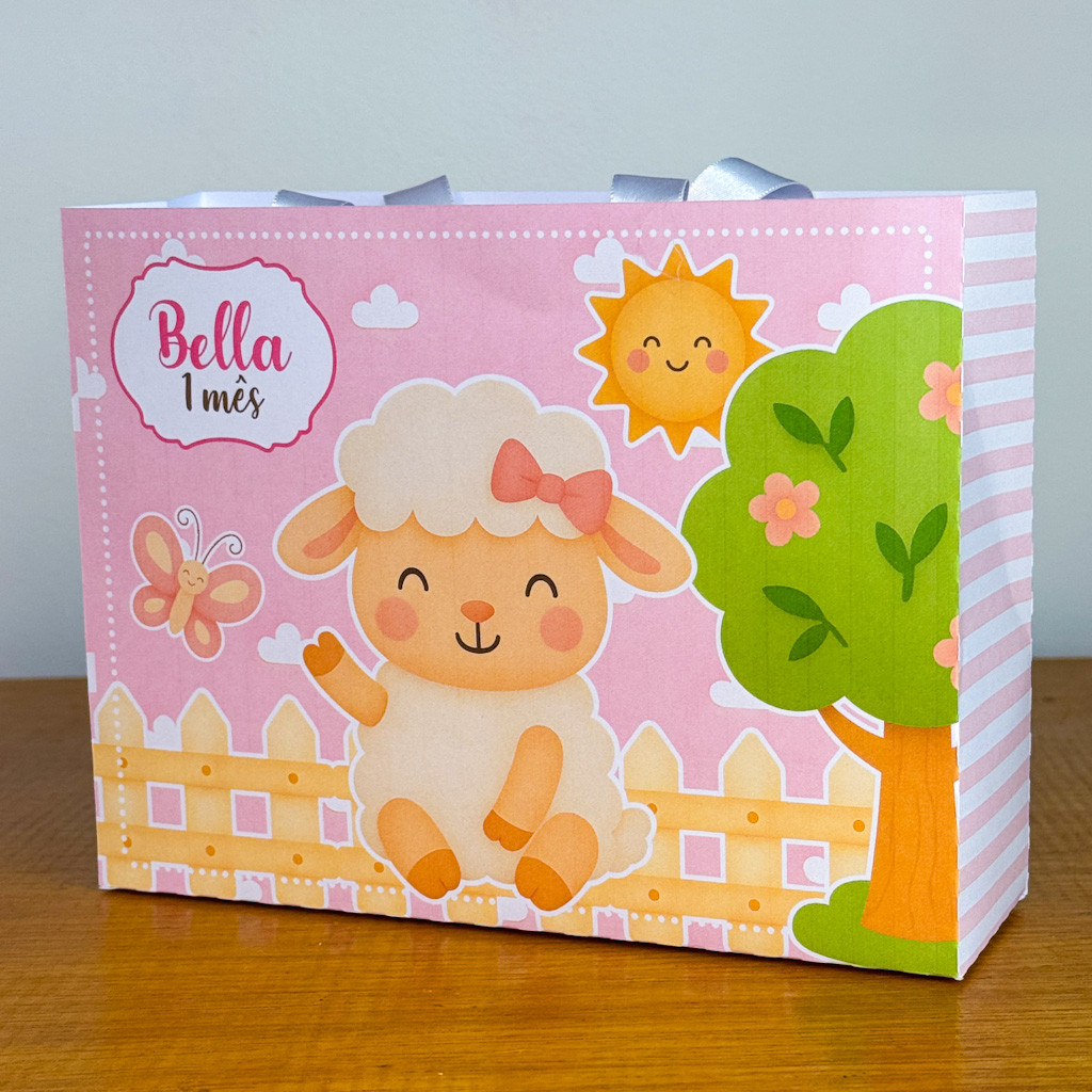Kit Sacolinhas Surpresa OVELHINHA MENINA - Personalizada - Pegue e Monte - Lembrancinha Festa