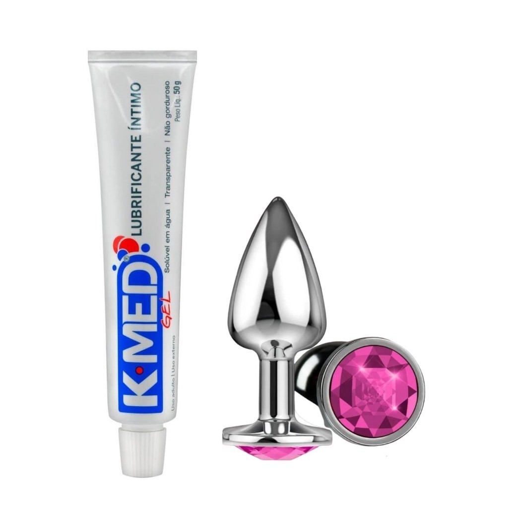 Plug Anal em Aço com Joia Tamanho M +  Gel Lubrificante Intimo K-med 50g SEX SHOP em Oferta na Shopee
