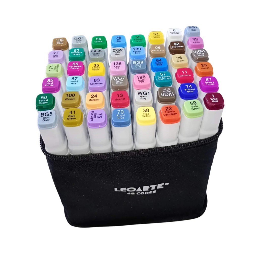 Marcador Dual Tip Profissional 48 Cores c/ Estojo de Tecido Leoarte Leo&Leo Leonora - 10630 em Oferta na Shopee
