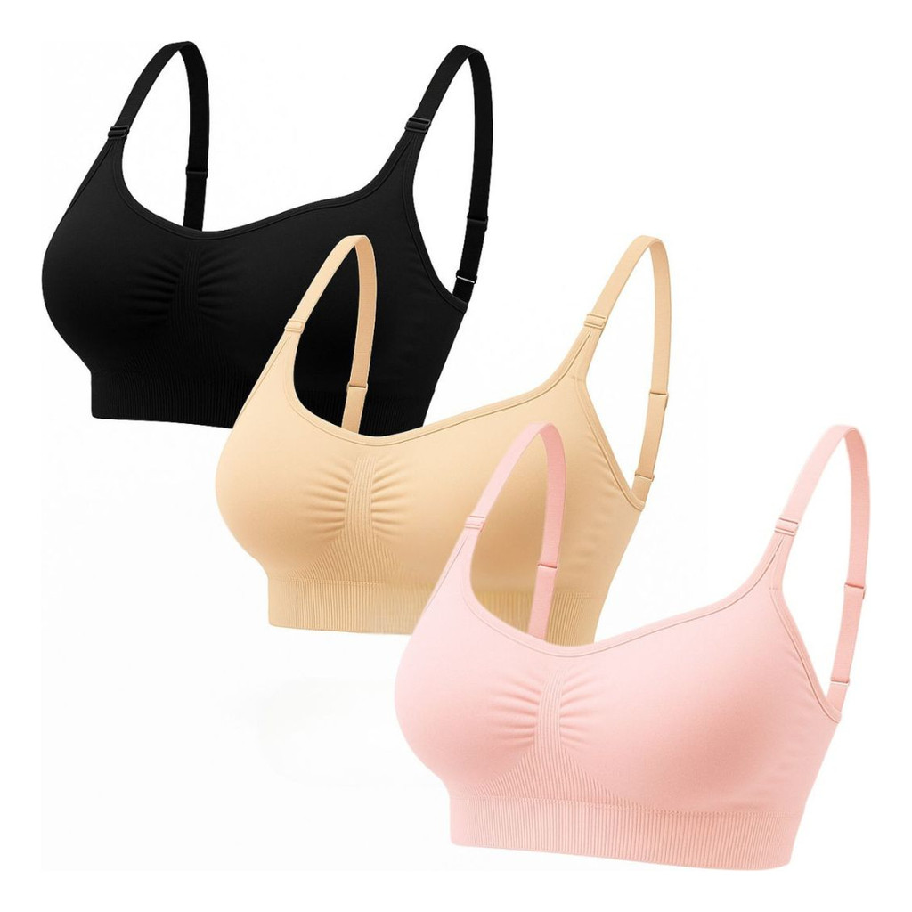 Kit 3 Top Sutiã Feminino Sensual Fitness com Alça e Fecho Ajustável | Bojo Removível Premium em Oferta na Shopee