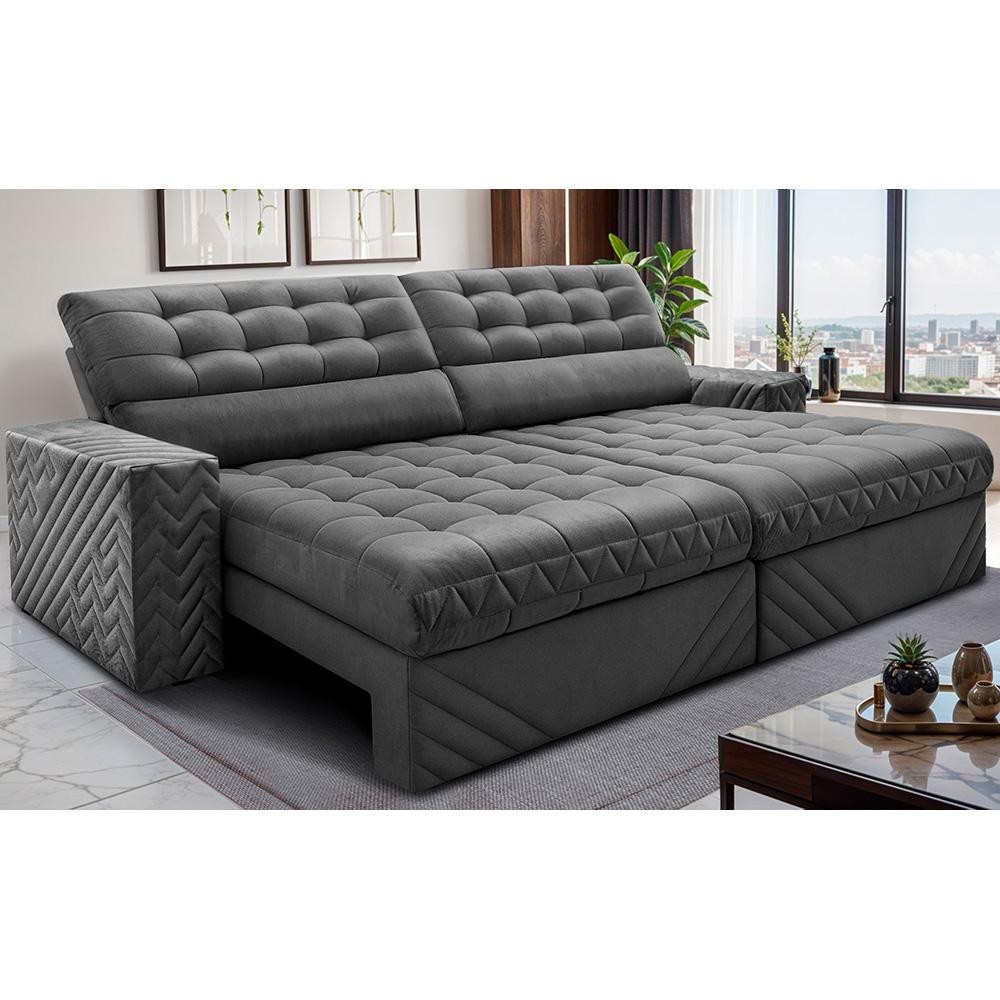 Sofá Retrátil e Reclinável 2,70m Molas Ensacadas Max Spring Velusoft Cinza Cama inBox em Oferta na Shopee