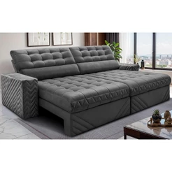 Sofá Retrátil e Reclinável 2,70m Molas Ensacadas Max Spring Velusoft Cinza Cama inBox