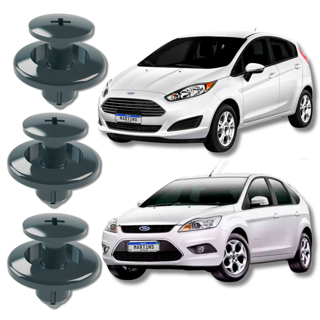 Kit de 10 Grampo de Pressão do Parabarro Dianteiro New Fiesta 10 a 18 E Spoiler Lateral Focus 13 a 18