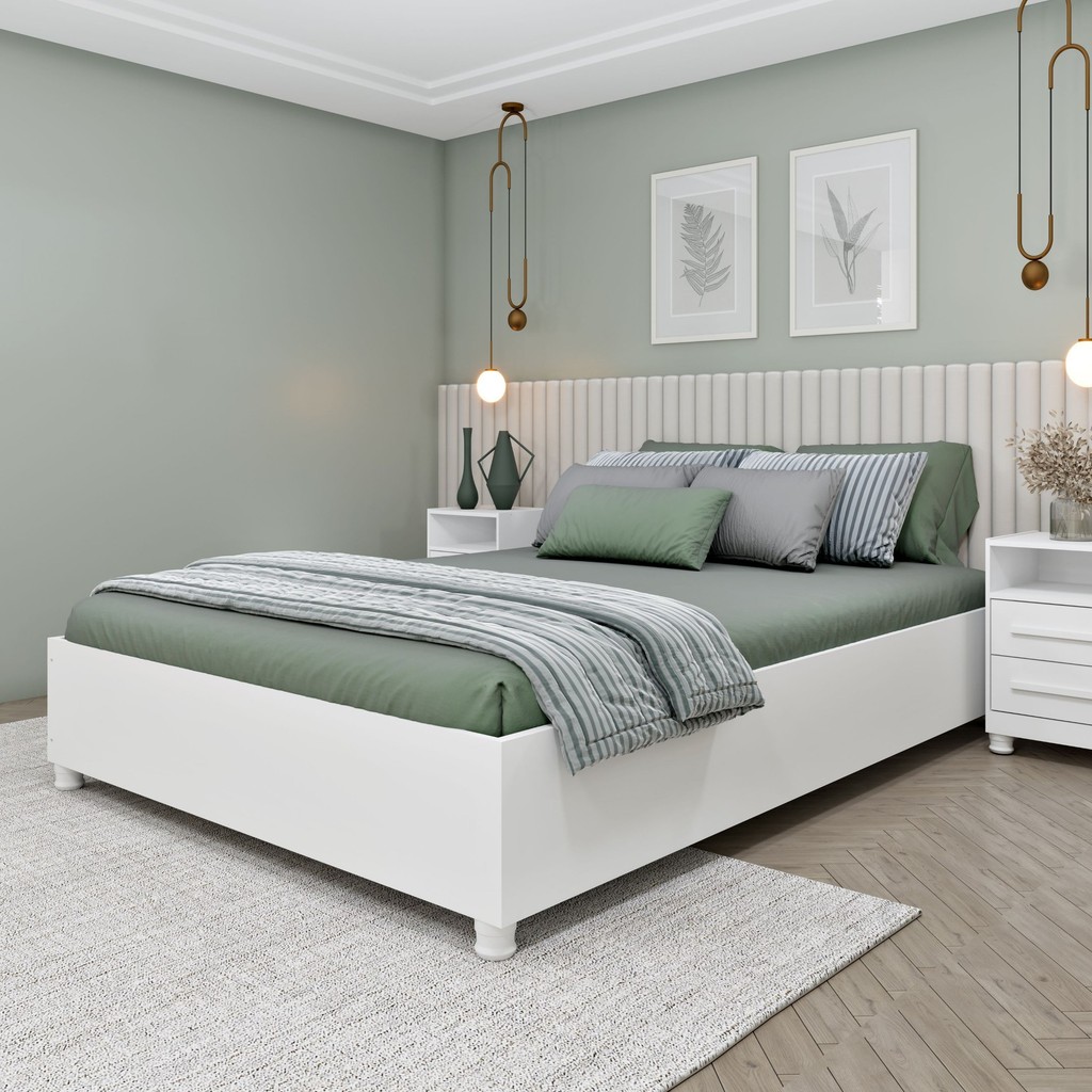 Cama Casal em MDP 193cm x 144cm Mônaco   Branco/Neve em Oferta na Shopee