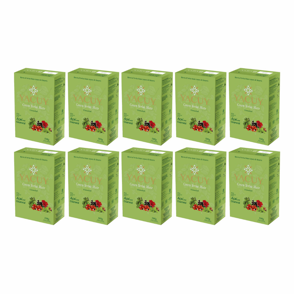 Kit 10 Erva Mate Pura Folha Composto Guaraná a Vácuo Yacuy 500g