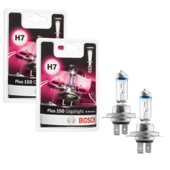 PAR DE LÂMPADA BOSCH ORIGINAL GIGA LIGHT PLUS 150 H7 55W 12V FAROL ALTO BAIXO MOTO CARRO