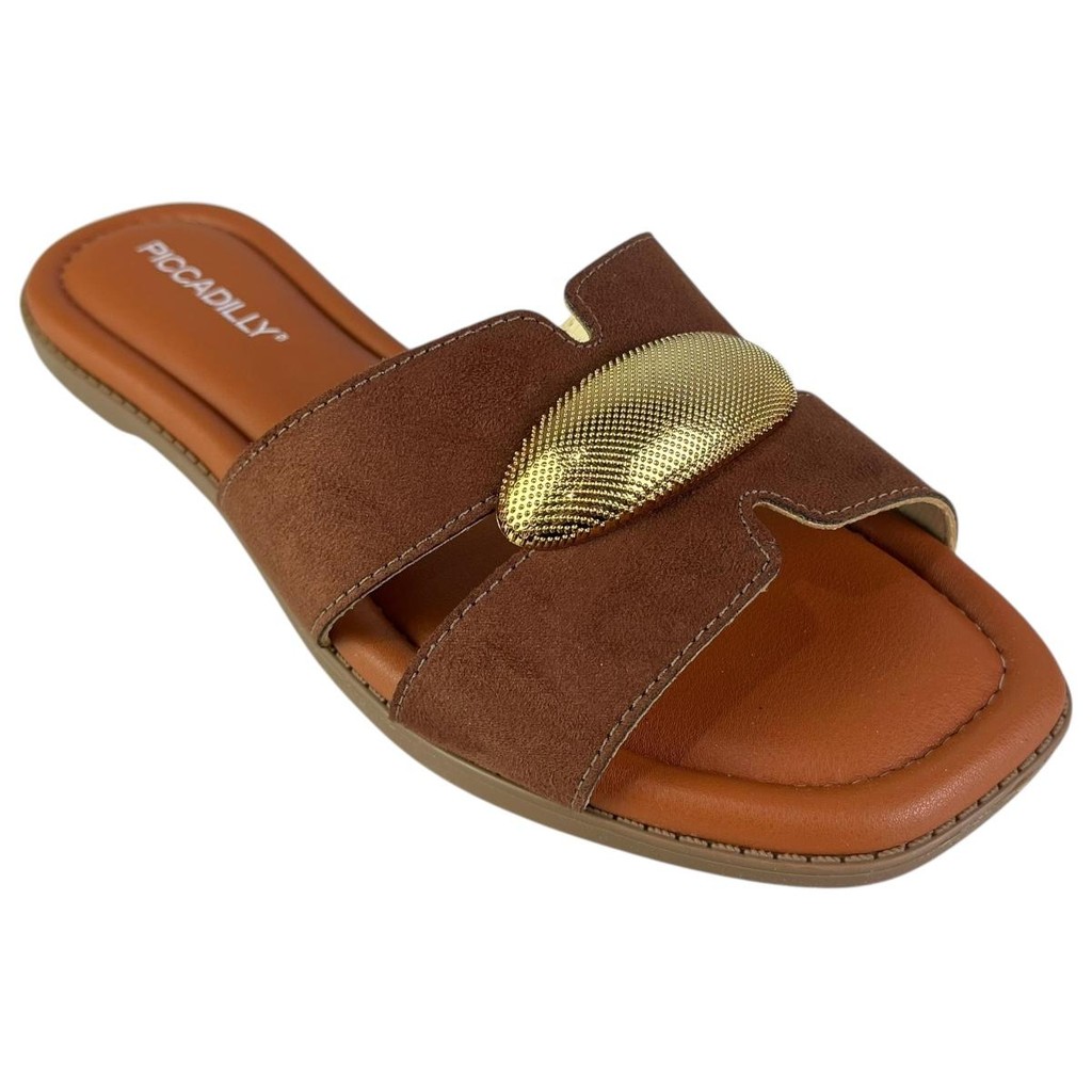 Chinelo Rasteira Slide Feminina Piccadilly Camurça Conforto Esporão Ortopédico