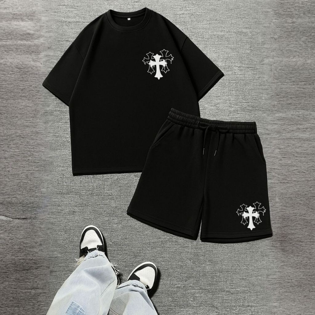 Camiseta Oversized E Short Moletom Conjunto Street Vibes Lançamento