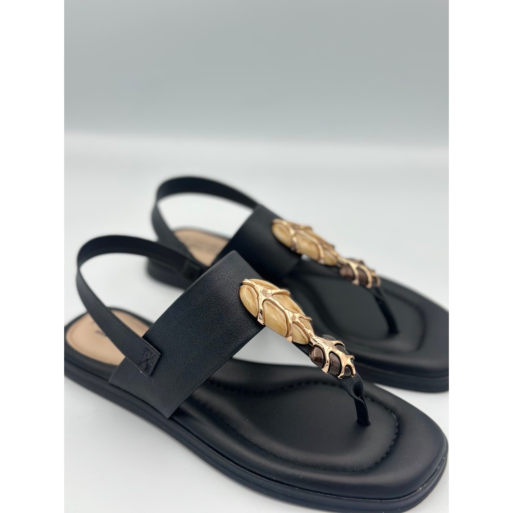 Sandália Rasteira Modare Ultraconforto Feminina Com Elastico  Detalhe Metal Dourado Folha Estilo Chinelo Confortável Ver