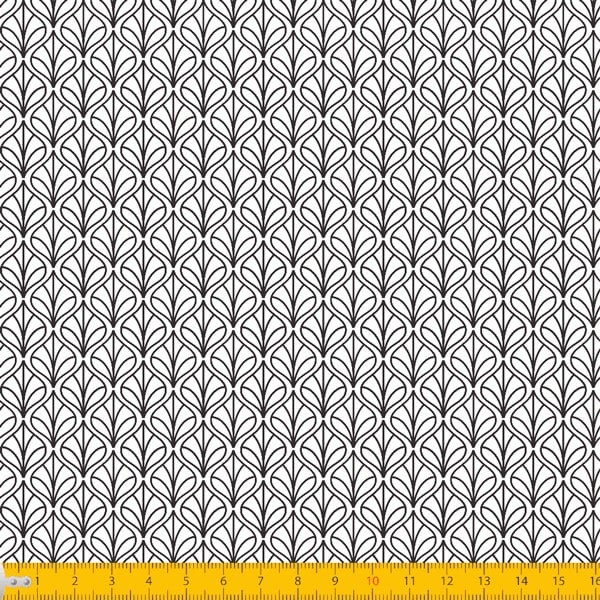 Tecido Tricoline Estampado Folhas Arabesco Preto Fundo Branco Pano DIY Costura Patchwork