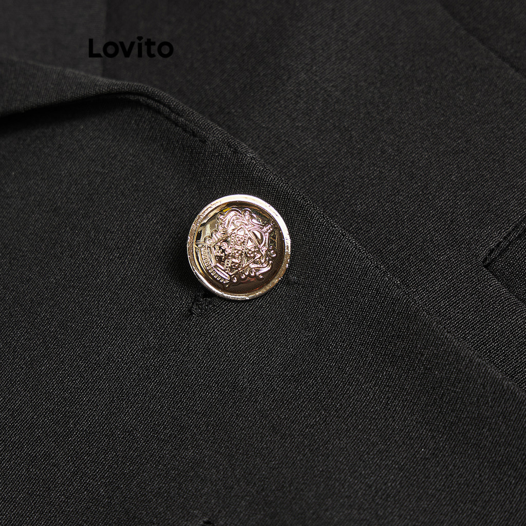 Detalhes do Lovito Blazer Casual Blazer De Botão Liso Para Mulheres L98AD160
