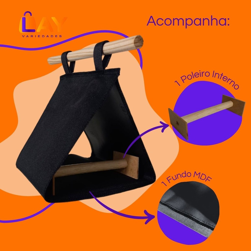 Cabana Suspensa com Poleiro p/ Aves Cama Toquinha Toca Bird Pássaros Calopsita Roedores Hamster