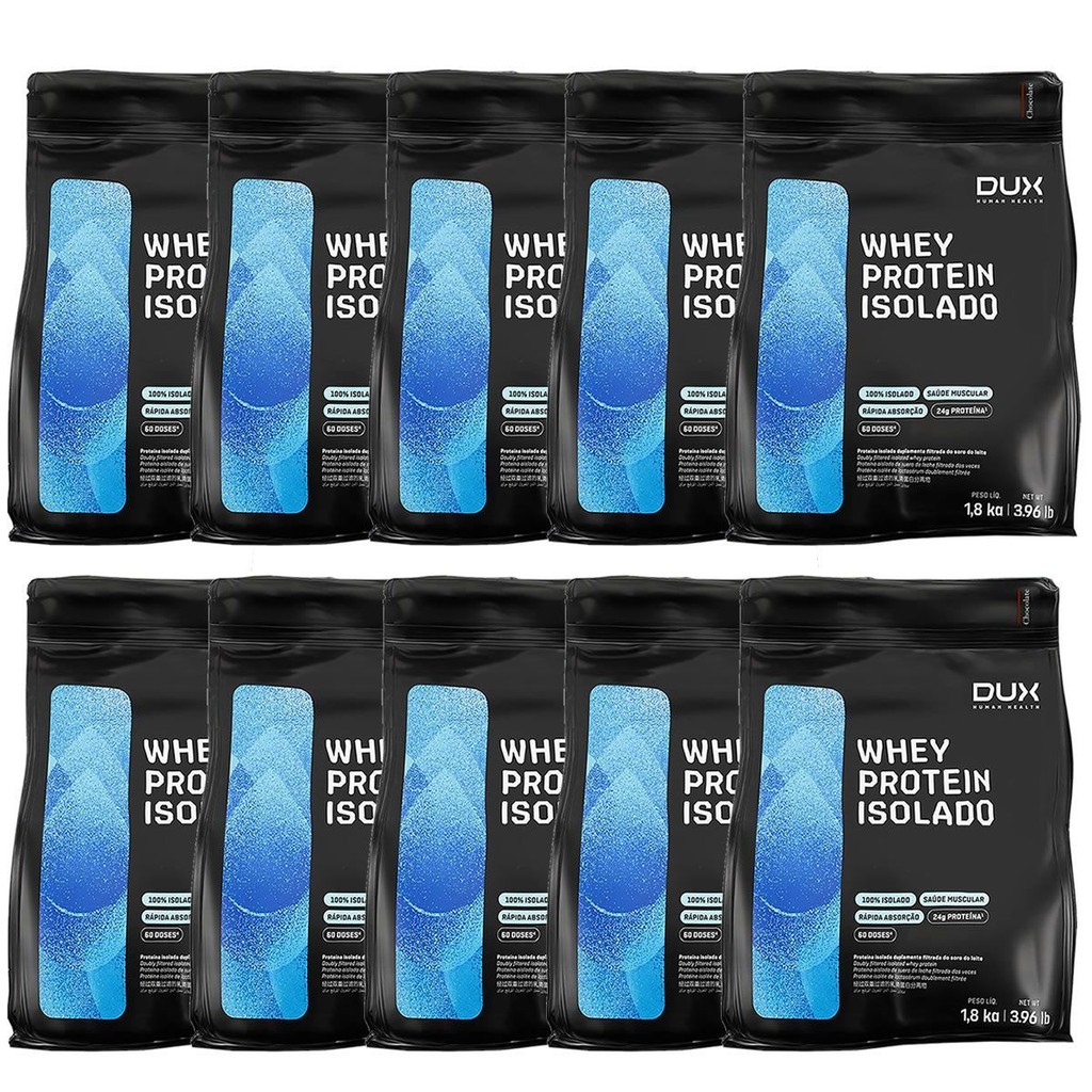 Kit 10X Whey Protein Isolado - 1800g Refil Chocolate - Dux Nutrition