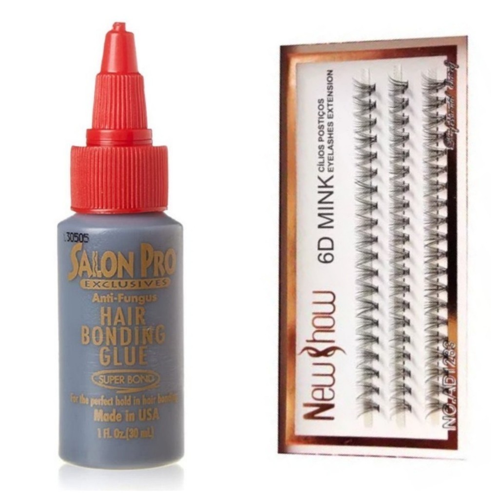 New Show Conjunto de Cola 30ml Salon Pro + Caixa Com Cílios postiços 6D MINK - 60 Tufos Sem nó