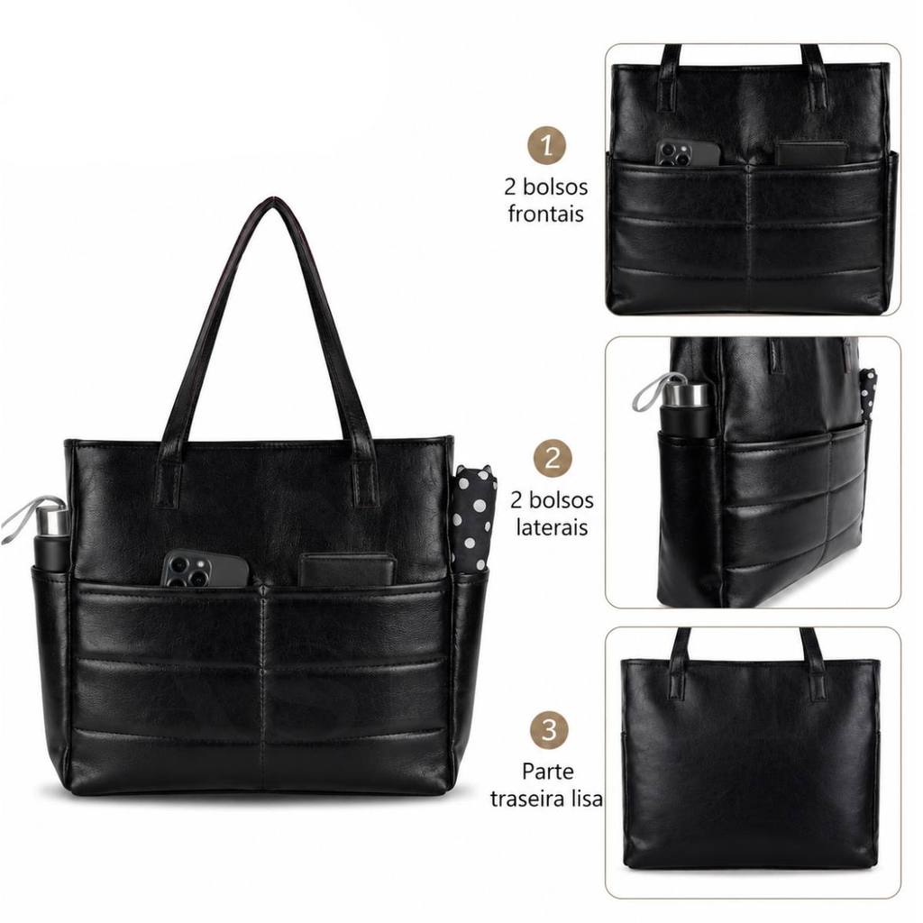 Bolsa Femenina Tote Grande de Ombro Alça Reforçada para Trabalho Elegante Cabe Notebook Academia