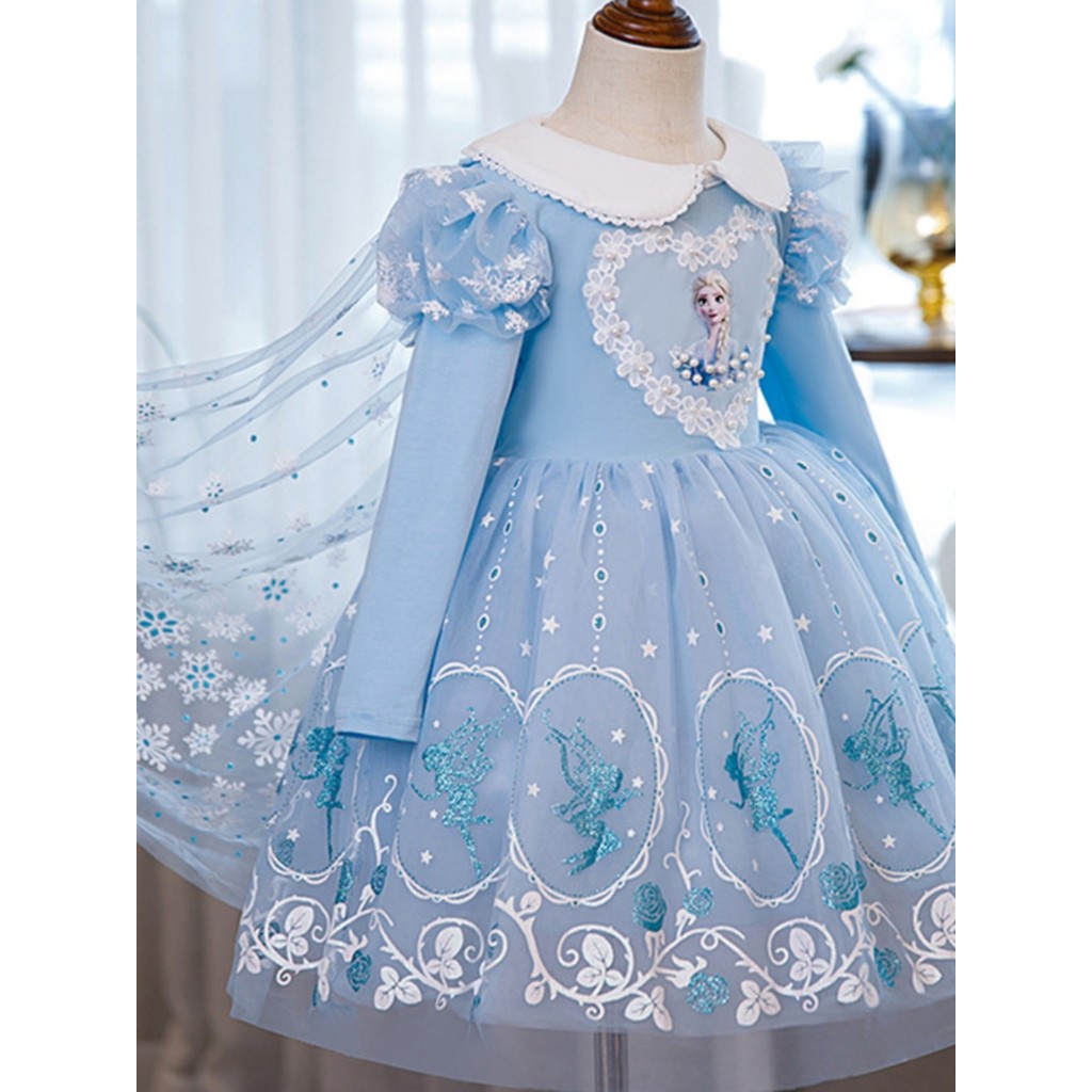 Outono estilo ocidental vestido congelado genuíno elsa vestido de princesa elsa manto vestido bebê saia de gaze fofa