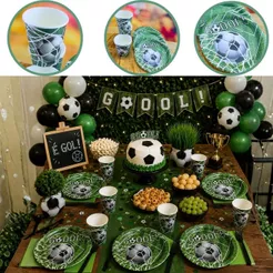 KIT FUTEBOL GOL 20 PRATOS+20 COPOS DE PAPEL DESCARTÁVEL (SILVER) (CHOCO)