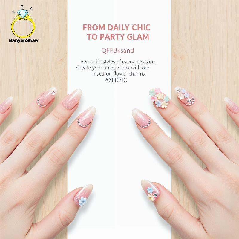 [BANY] Bonito 3D Pastel Macaron Flor Nail Art Encantos Com 6 Grade Caixa De Armazenamento Perfeito Para DIY Design Home