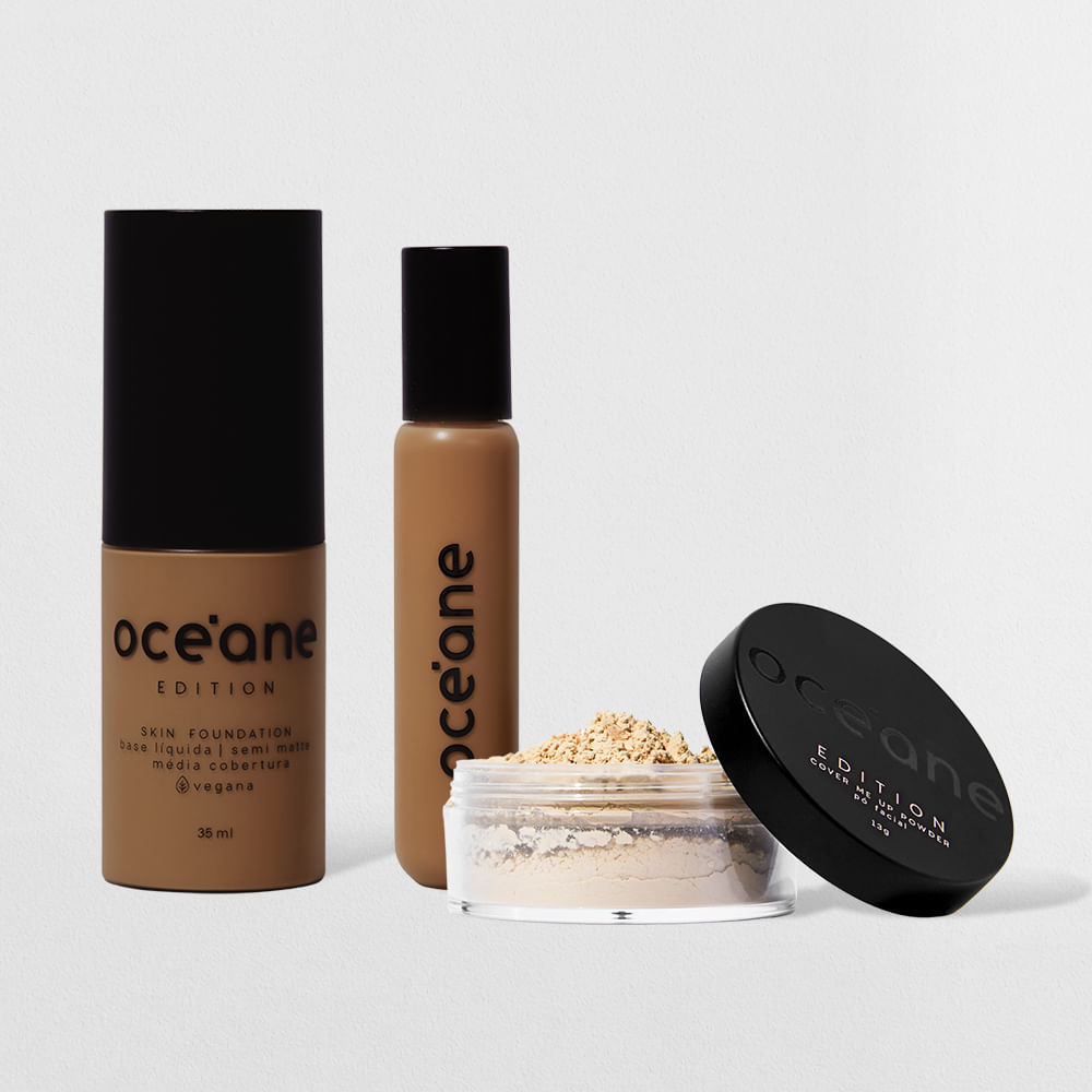 Kit Base Líquida 420t + Corretivo Líquido Tan + Pó Solto Océane Edition (3 Produtos)